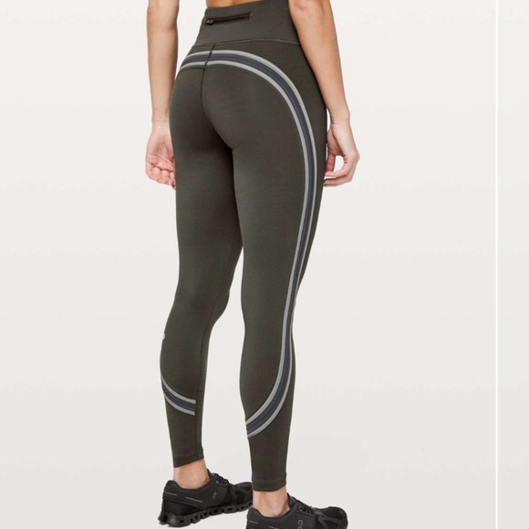 Lululemon Run Crew Tight Leggings *28" Dark Olive / Obsidian / Grey Sage - Picture 2 of 16